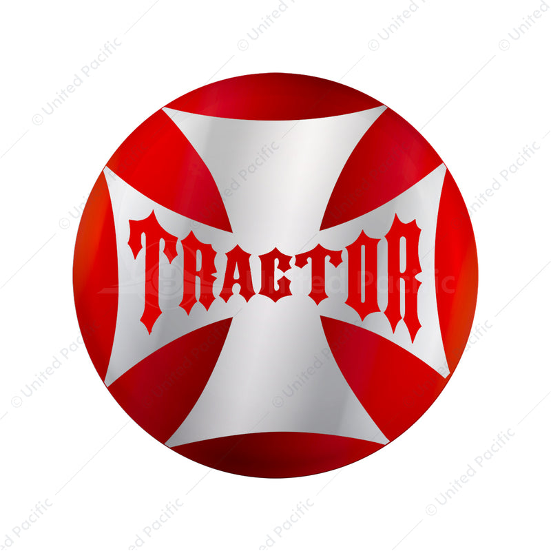 United Pacific "Tractor" Maltese Cross Air Valve Knob Candy Color Sticker - Candy Red 23222-2R