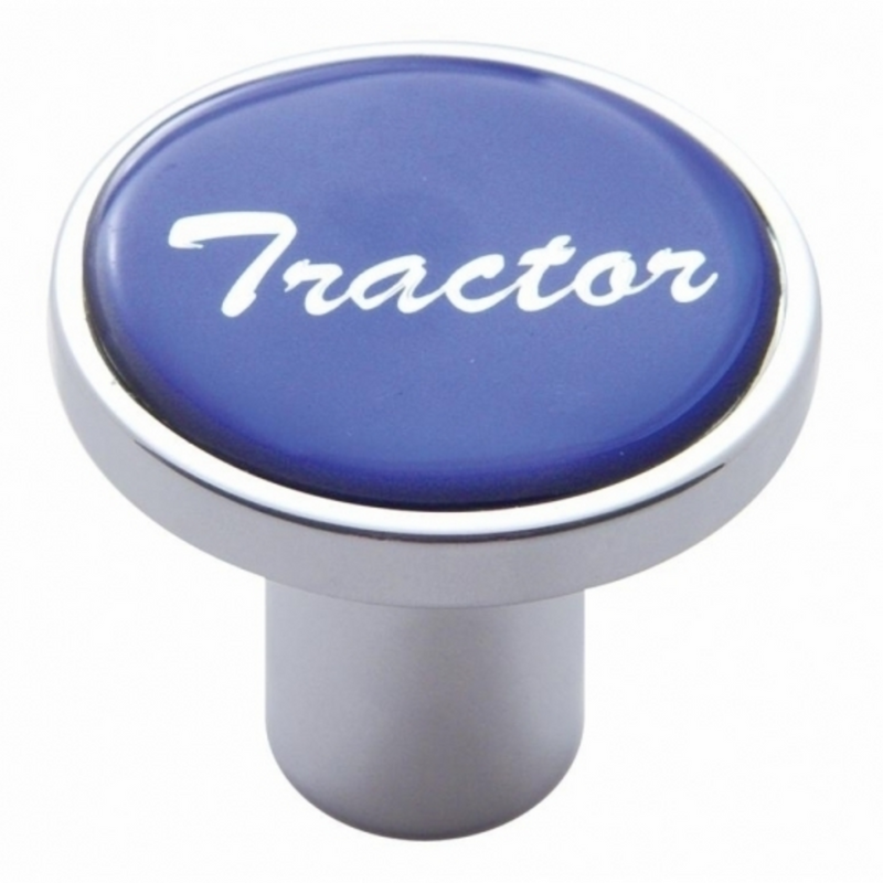 United Pacific Aluminum Screw-On Air Valve Knob With Glossy Tractor Script Sticker Blue Sticker 23223