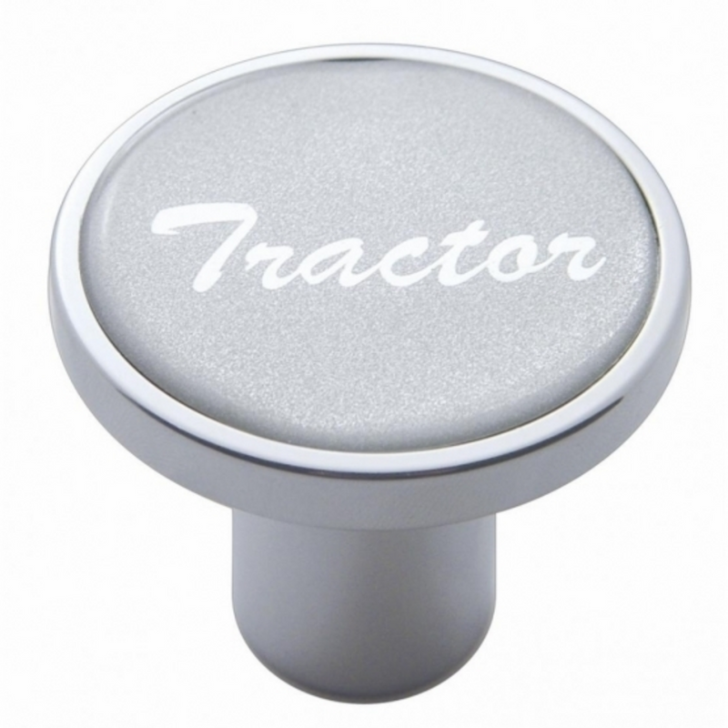 United Pacific Aluminum Screw-On Air Valve Knob With Glossy Tractor Script Sticker Silver Sticker 23227