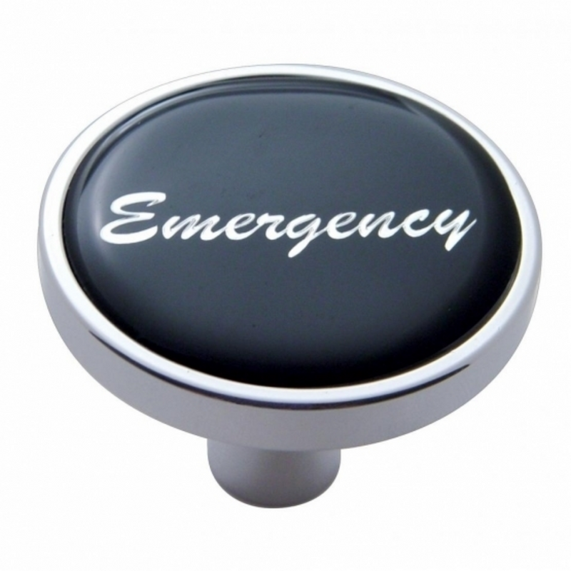 United Pacific "Emergency" Short Air Valve Knob Black Glossy Sticker 23304