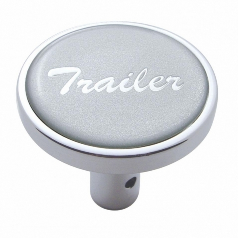 United Pacific "Trailer" Long Air Valve Knob Silver Glossy Sticker 23347