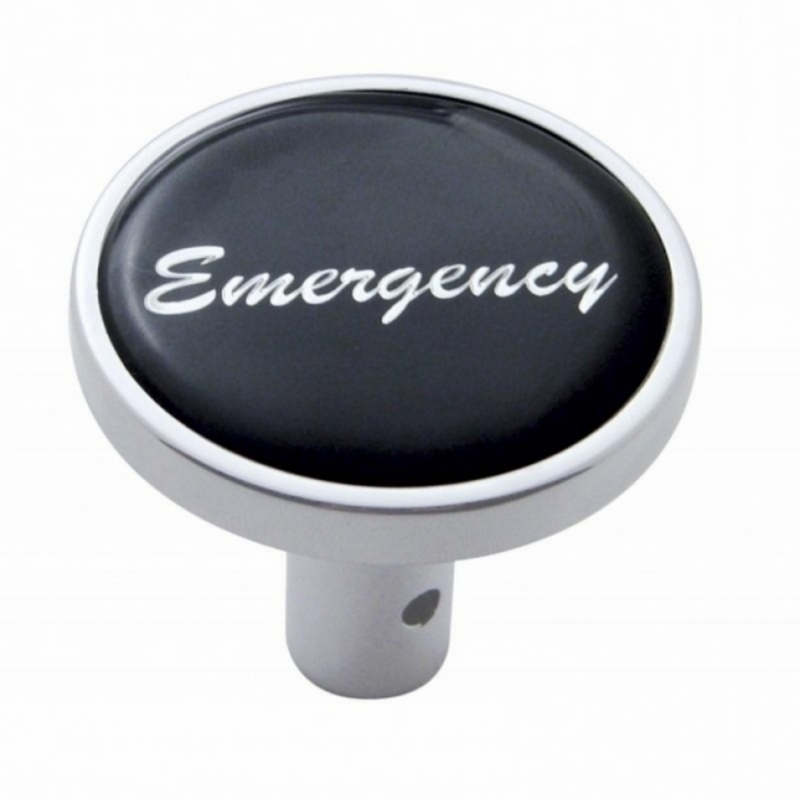 United Pacific "Emergency" Long Air Valve Knob Black Glossy Sticker 23350