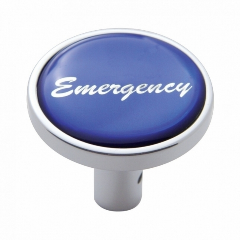 United Pacific "Emergency" Long Air Valve Knob Blue Glossy Sticker 23351