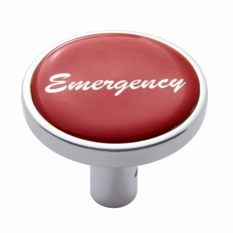 United Pacific "Emergency" Long Air Valve Knob Red Glossy Sticker 23354