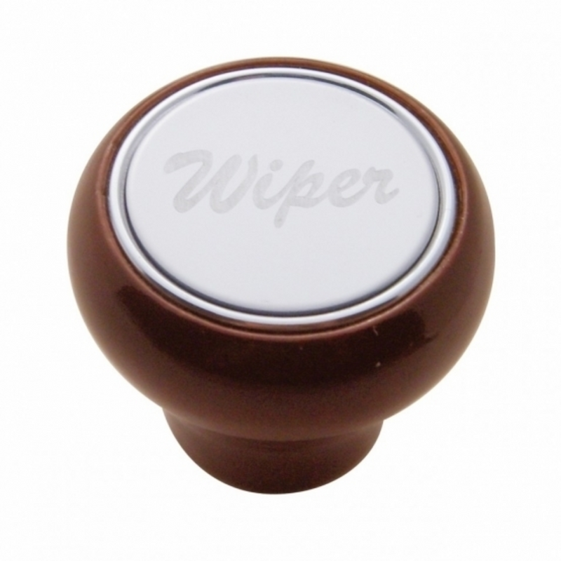United Pacific Wood Deluxe Dash Knob With "Wiper" Stainless Plaque 23378