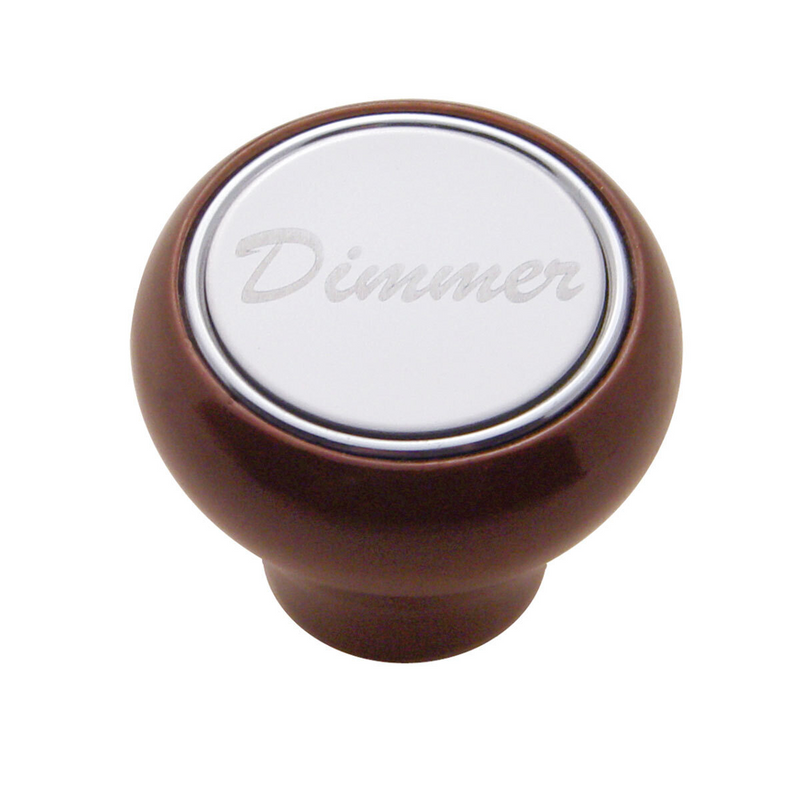 United Pacific "Dimmer" Wood Deluxe Dash Knob Stainless Plaque 23384