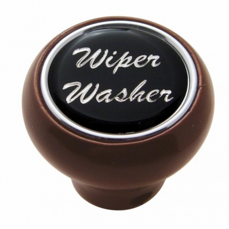 United Pacific "Wiper/Washer" Wood Deluxe Dash Knob Black Glossy Sticker 23560