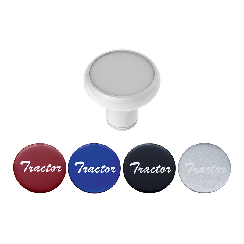 United Pacific Deluxe Aluminum Screw-On Air Valve Knob With Multi-Color Glossy Tractor Sticker Pearl White 23933