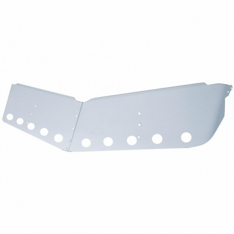 United Pacific 13" Stainless Low Roof Drop Sunvisor With Eight 2" Light Cutouts For Peterbilt (2004+) 28009