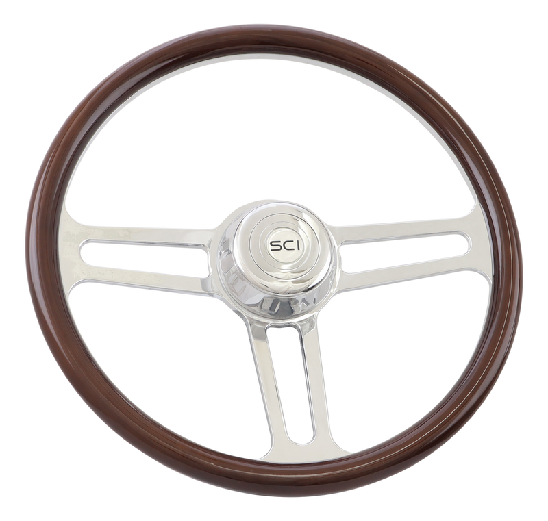 Steering Creations 18" Wood Rim, Half Wrap Billet Chrome Aluminum Steering Wheel- "Speed Racer"