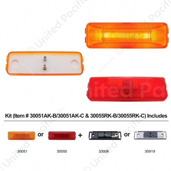 United Pacific Rectangular Light Kit (Clearance/Marker) With Chrome Bracket - Red Lens 30055RK-C