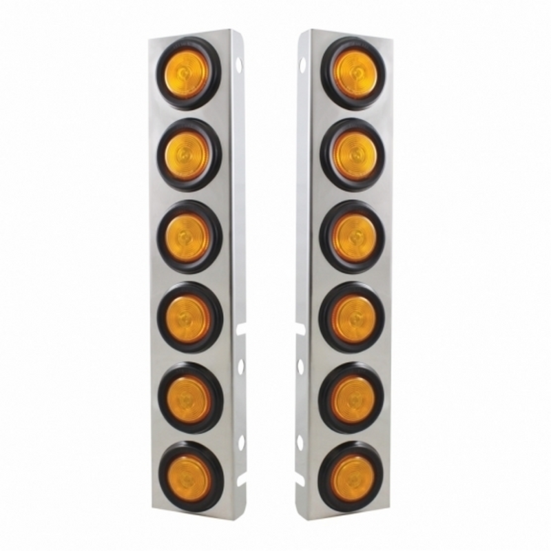 United Pacific Stainless Front Air Cleaner Bracket With 12X 2" Flat Lights & Grommets For Peterbilt (Pair) 30063