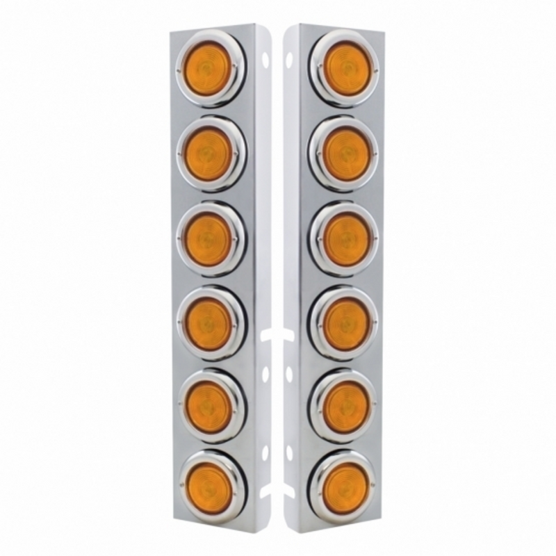 Peterbilt Front Air Cleaner Kit With Twelve 2" Incandescent Flat Lights & Bezel Amber Lens (Pair) 30064