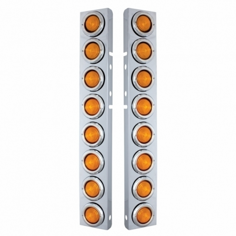 United Pacific Front Air Cleaner Kit With Sixteen 2" Incandescent Flat Lights & Bezel For Peterbilt Amber Lens 30074