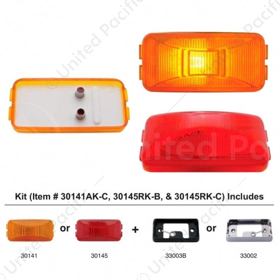 United Pacific Rectangular Light Kit (Clearance/Marker) With Black Bracket - Red Lens (Bulk) 30145RK-B