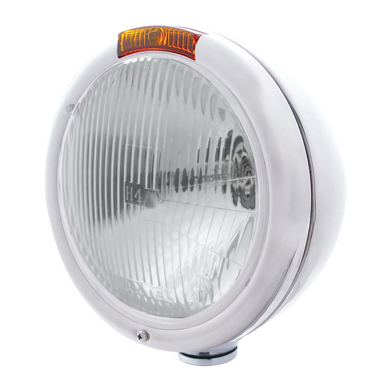 United Pacific Stainless Steel Classic Headlight H4 Bulb & Turn Signal Amber Lens 30392