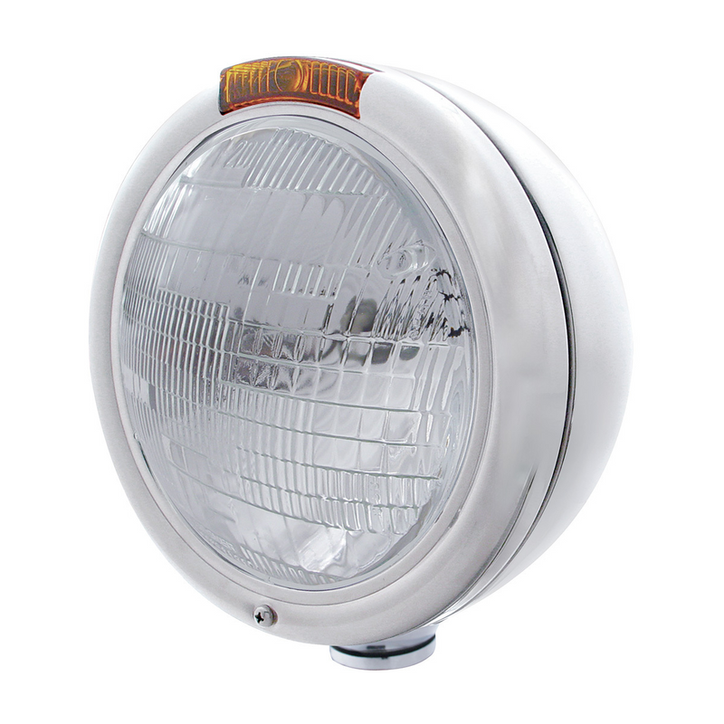 United Pacific Chrome Classic Headlight H6024 Bulb & Turn Signal Amber Lens 30408