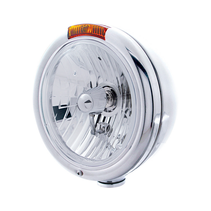 United Pacific Stainless Steel Classic Headlight Crystal H4 Bulb & Turn Signal Amber Lens 30415