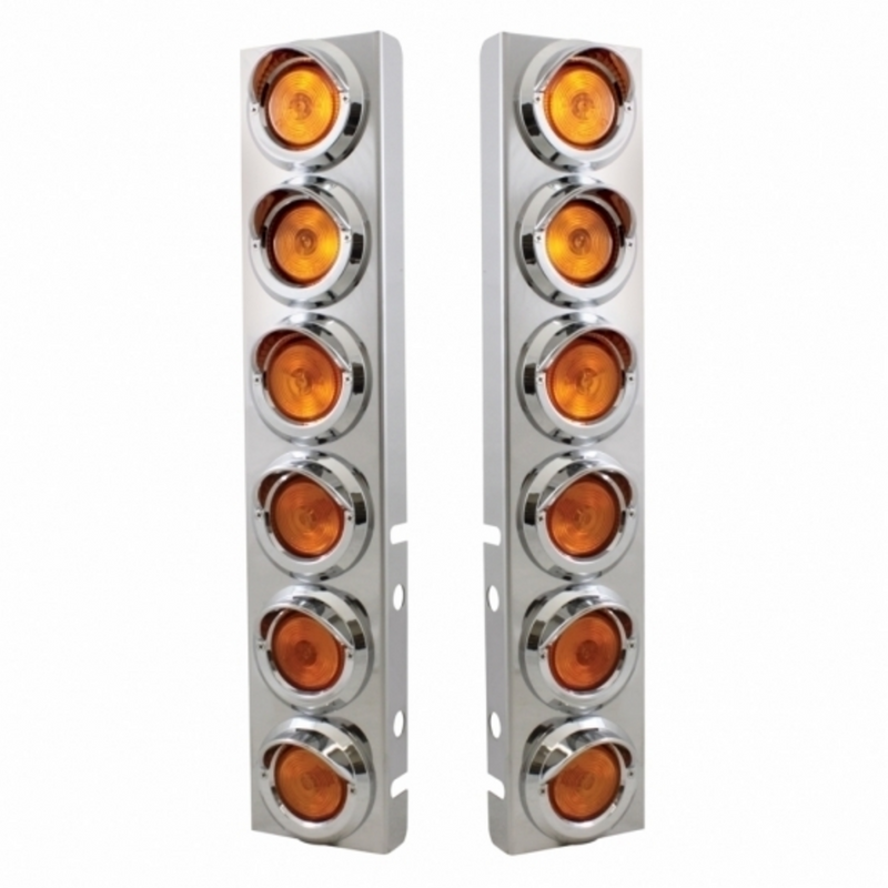 United Pacific Stainless Front Air Cleaner Bracket With 12X 2" Flat Lights & Visors For Peterbilt 30773