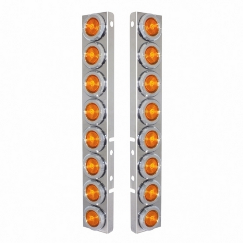 United Pacific Stainless Front Air Cleaner Bracket With 16X 2" Flat Lights & Bezels For Peterbilt 30776