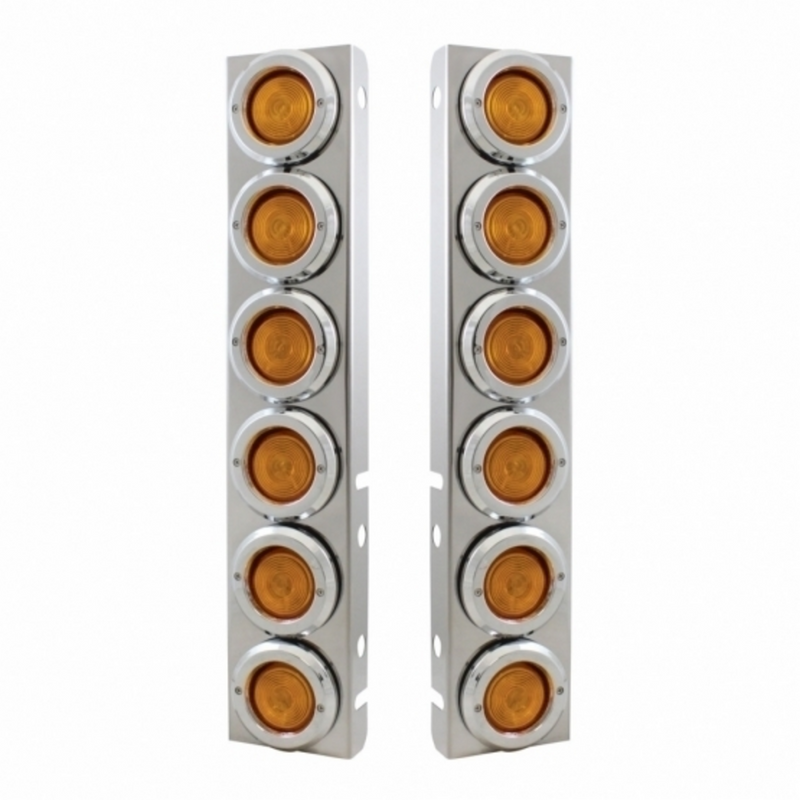 United Pacific Stainless Front Air Cleaner Bracket With 12X 2" Flat Lights & Bezels For Peterbilt 30778