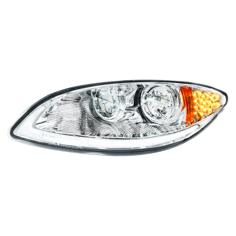 United Pacific Chrome LED Headlight With LED Light Bar & Turn Signal For 2006-2017 International Prostar-Driver 31030