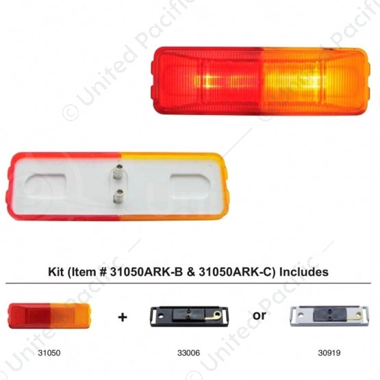 United Pacific Incandescent Rectangular Fender Mount Light (Clearance/Marker) With Black Bracket - Amber & Red Lens (Bulk) 31050ARK-B