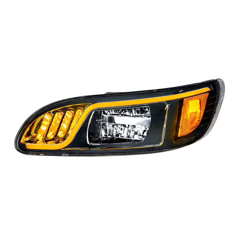 United Pacific Black LED Headlight With LED Turn, Position, & DRL For Peterbilt 386 (2005-2015) & 387 (1999-2010)- Driver 31073