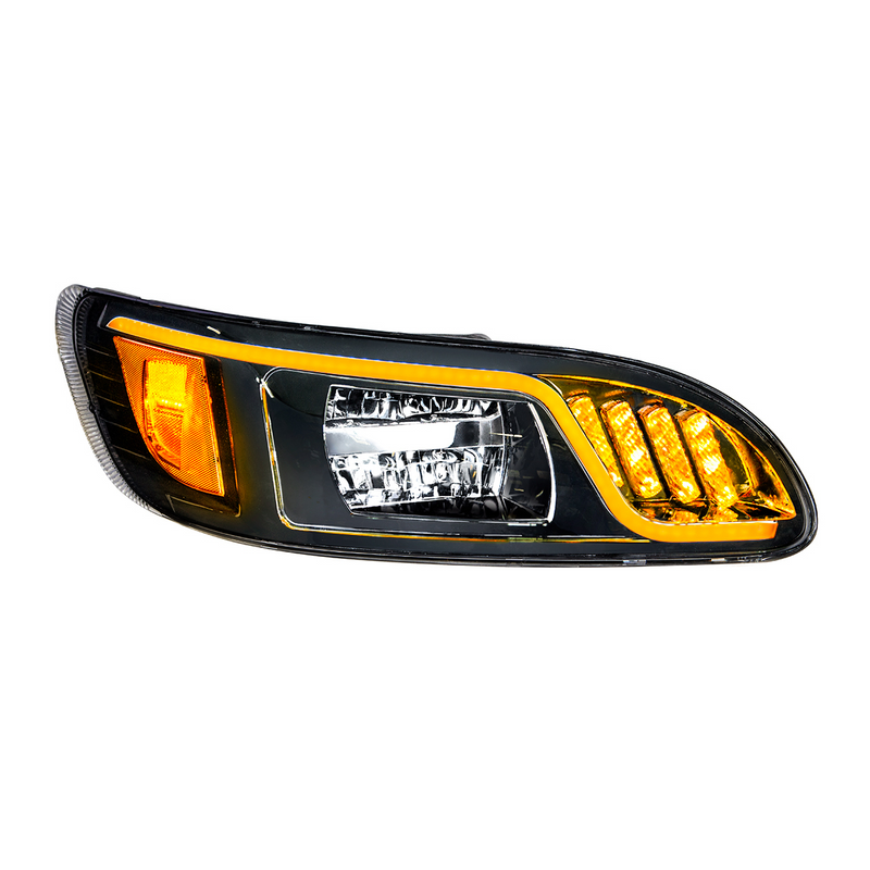 United Pacific Black LED Headlight With LED Turn, Position, & DRL For Peterbilt 386 (2005-2015) & 387 (1999-2010)- Passenger 31074