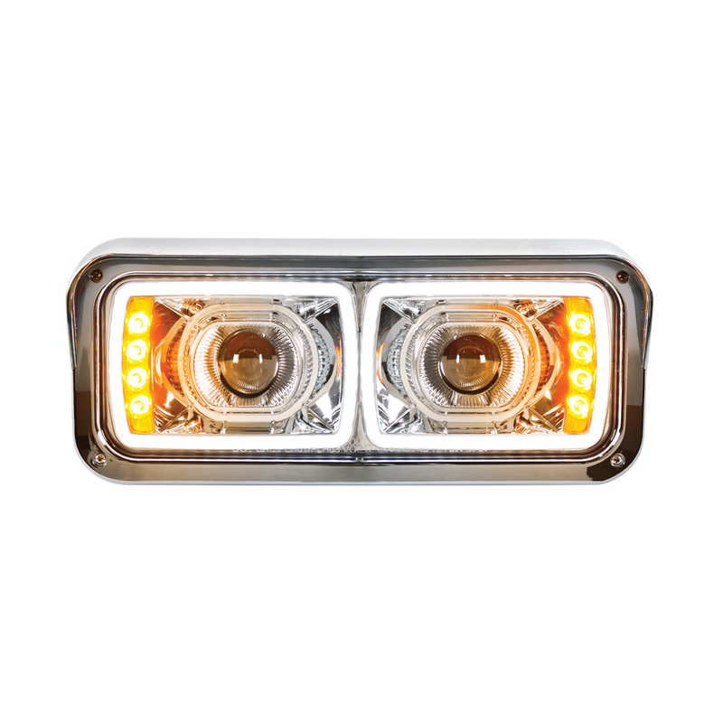 United Pacific High Power LED "Chrome" Projection Headlight With LED Turn Signal & Position Light Bar Driver 31154