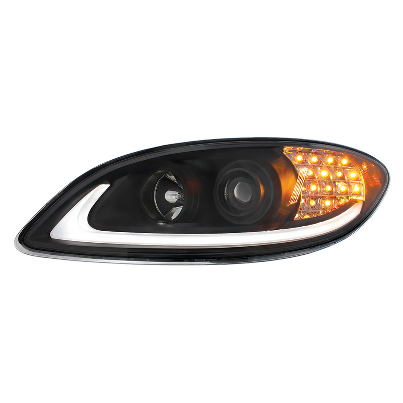 United Pacific Black Projection Headlight With LED Turn Signal & Light Bar For 2006-2017 International Prostar Driver 31177
