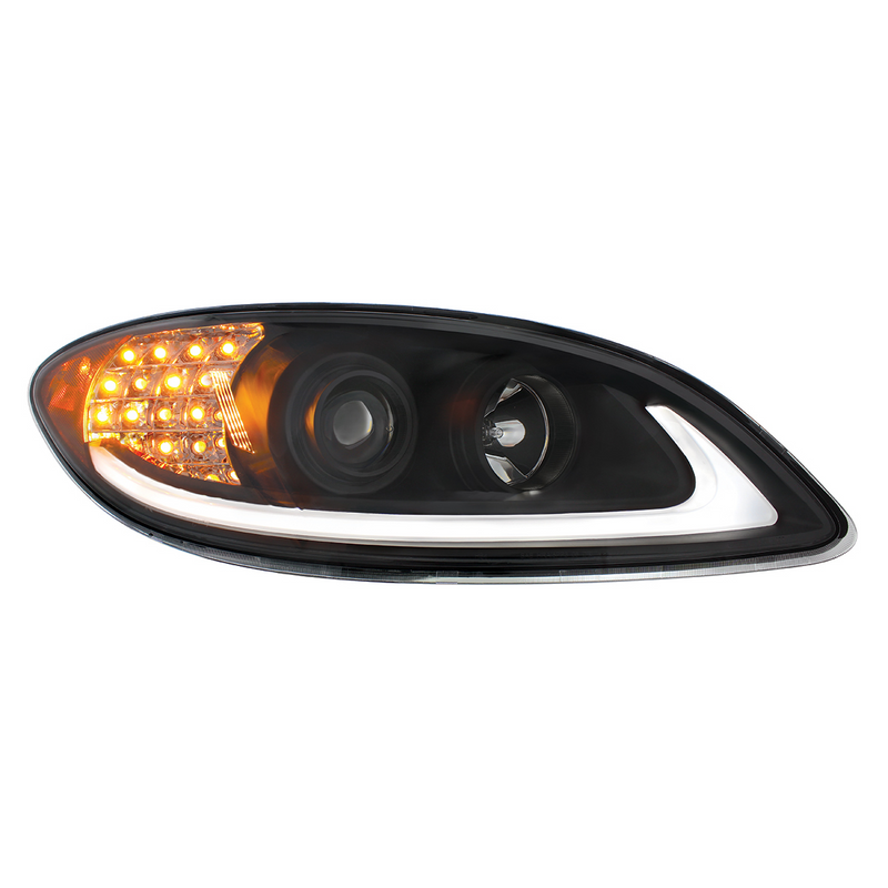 United Pacific Black Projection Headlight With LED Turn Signal & Light Bar For 2006-2017 International Prostar Passenger 31178