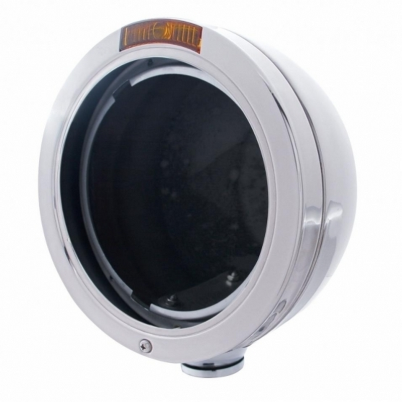 United Pacific Stainless Steel Bullet Classic Headlight No Bulb With Turn Signal Light Amber Lens 31191