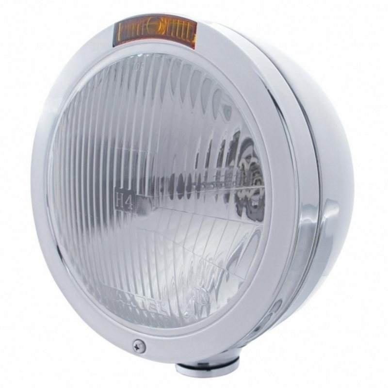 United Pacific Stainless Steel Bullet Classic Headlight H4 Bulb & Turn Signal Amber Lens 31197
