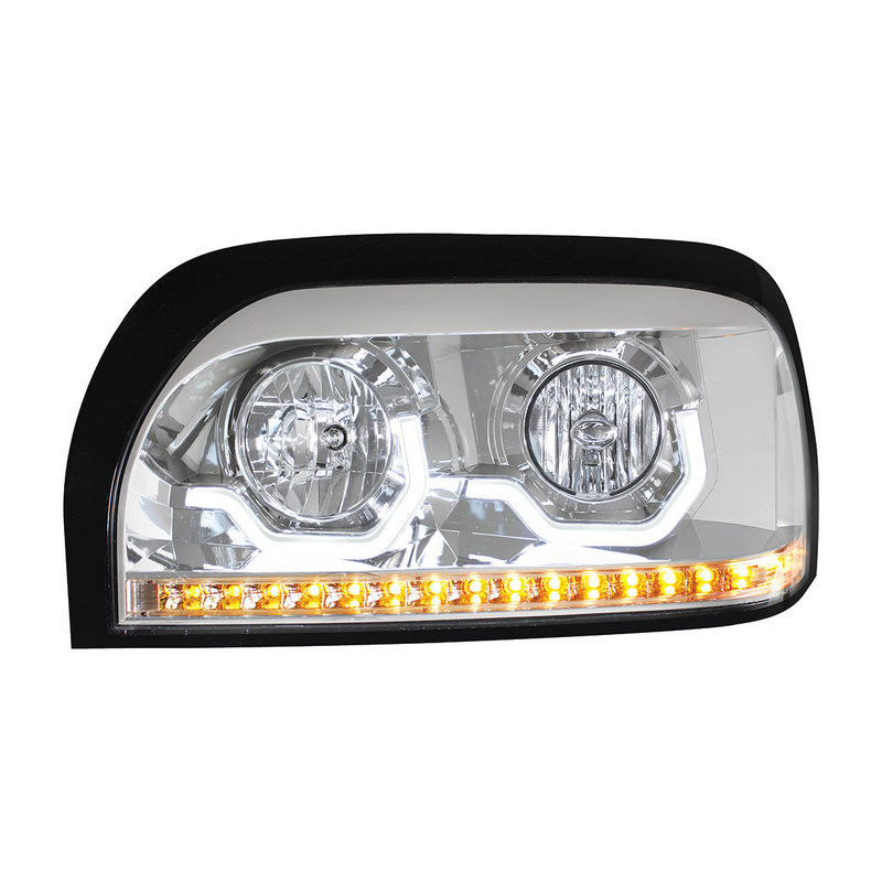 United Pacific Chrome Headlight With LED Turn Signal & Light Bar For 1996-2010 Freightliner Century Driver 31203