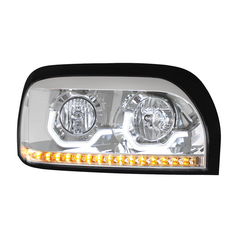 United Pacific Chrome Headlight With LED Turn Signal & Light Bar For 1996-2010 Freightliner Century Passenger 31204
