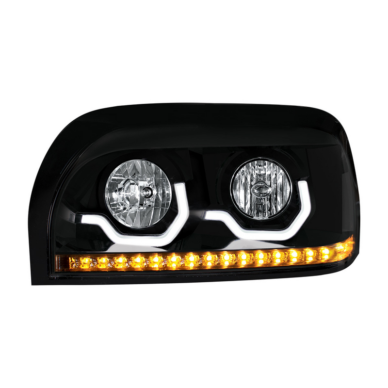 United Pacific Blackout Headlight With LED Turn Signal & Light Bar For 1996-2010 Freightliner Century Driver 31205