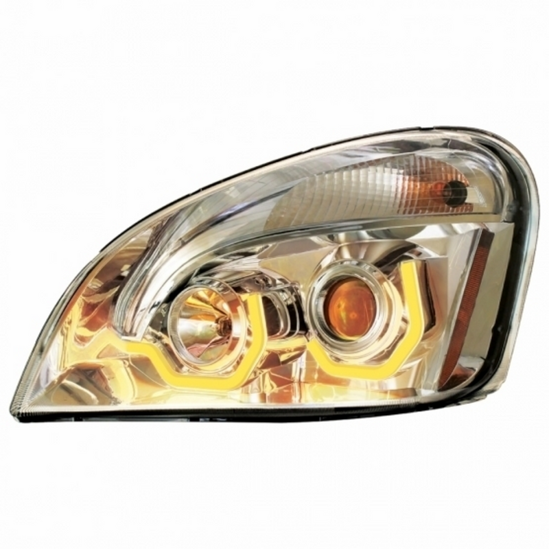 United Pacific Chrome Projection Headlight W/Dual Function Amber LED Position Lights For 2008-17 FL Cascadia Driver 31226