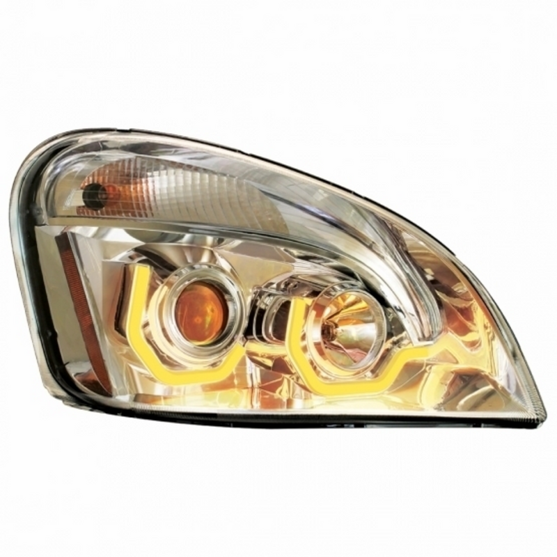United Pacific Chrome Projection Headlight W/Dual Function Amber LED Position Lights For 2008-17 FL Cascadia Passenger 31227