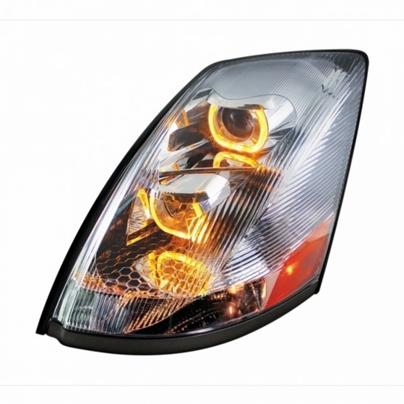 United Pacific Chrome Projection Headlight With Amber LED Light Bar For 2003-2017 Volvo VN/VNL Driver 31230