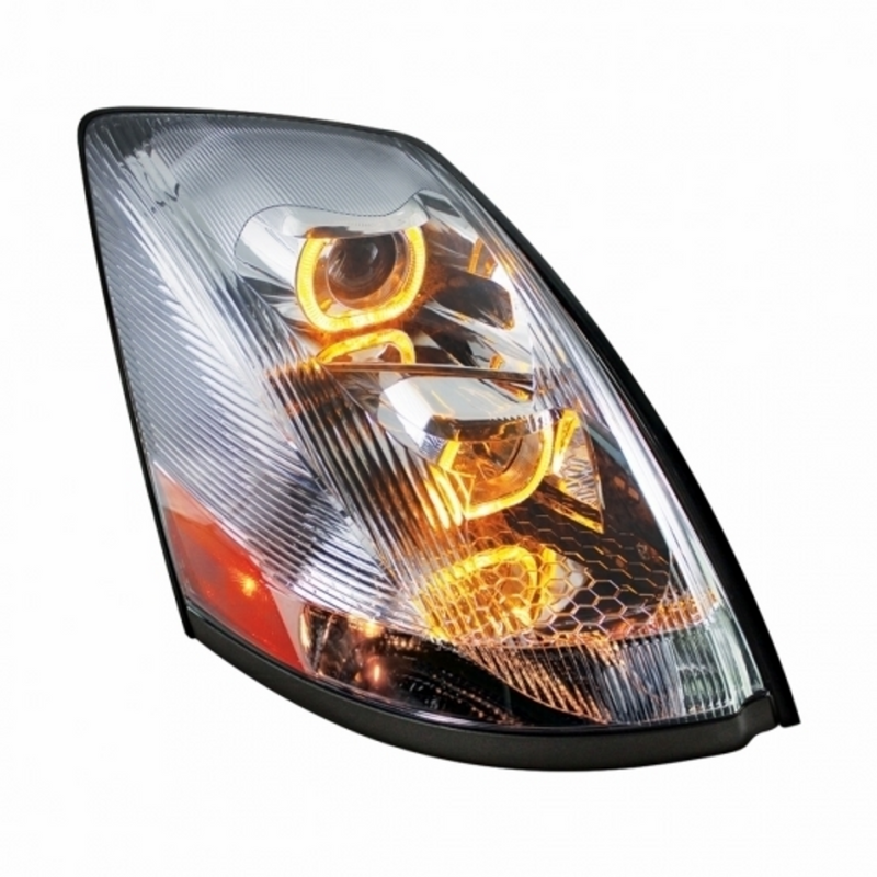 United Pacific Chrome Projection Headlight With Amber LED Light Bar For 2003-2017 Volvo VN/VNL Passenger 31231