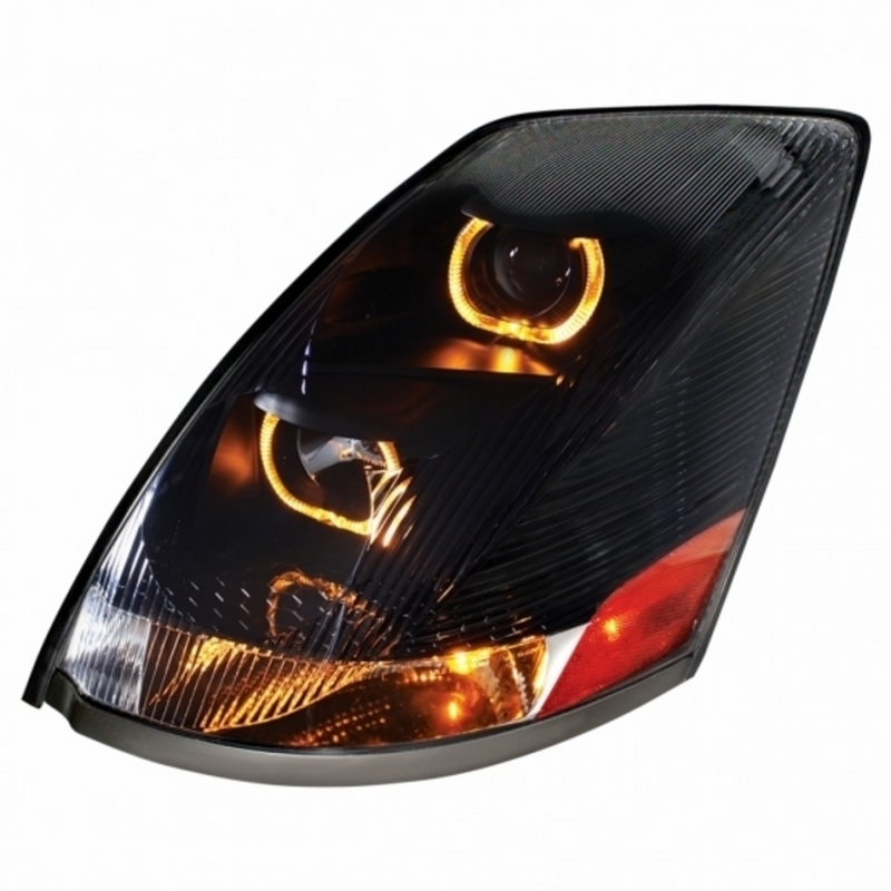 United Pacific Blackout Projection Headlight With Amber LED Light Bar For 2003-2017 Volvo VN/VNL Driver 31232