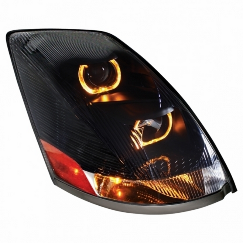 United Pacific Blackout Projection Headlight With Amber LED Light Bar For 2003-2017 Volvo VN/VNL Passenger 31233
