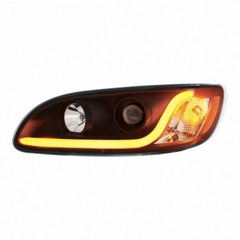 United Pacific Black Projection Headlight W/LED Dual Function Light Bar For PB 386 (2005-2015) & 387 (1999-2010) Driver 31239