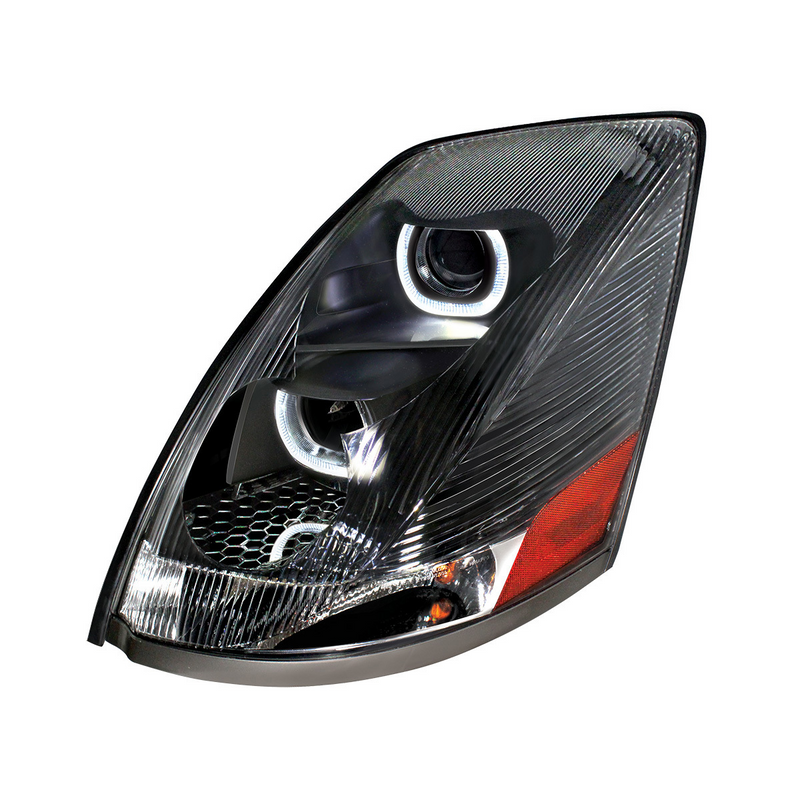 United Pacific Blackout Projection Headlight With White LED Light Bar For 2003-2017 Volvo VN/VNL Driver 31268