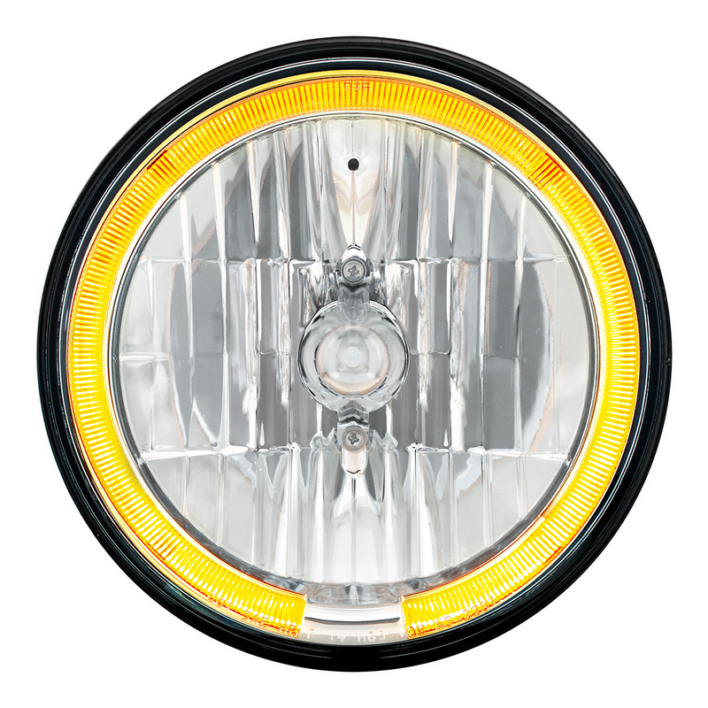 United Pacific 7" Crystal Headlight With Amber LED Halo Ring 31284