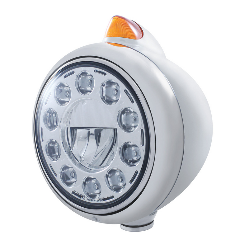 United Pacific Stainless Steel Guide 682-C Headlight 11 LED Bulb & Original Style LED Signal Amber Lens 31492