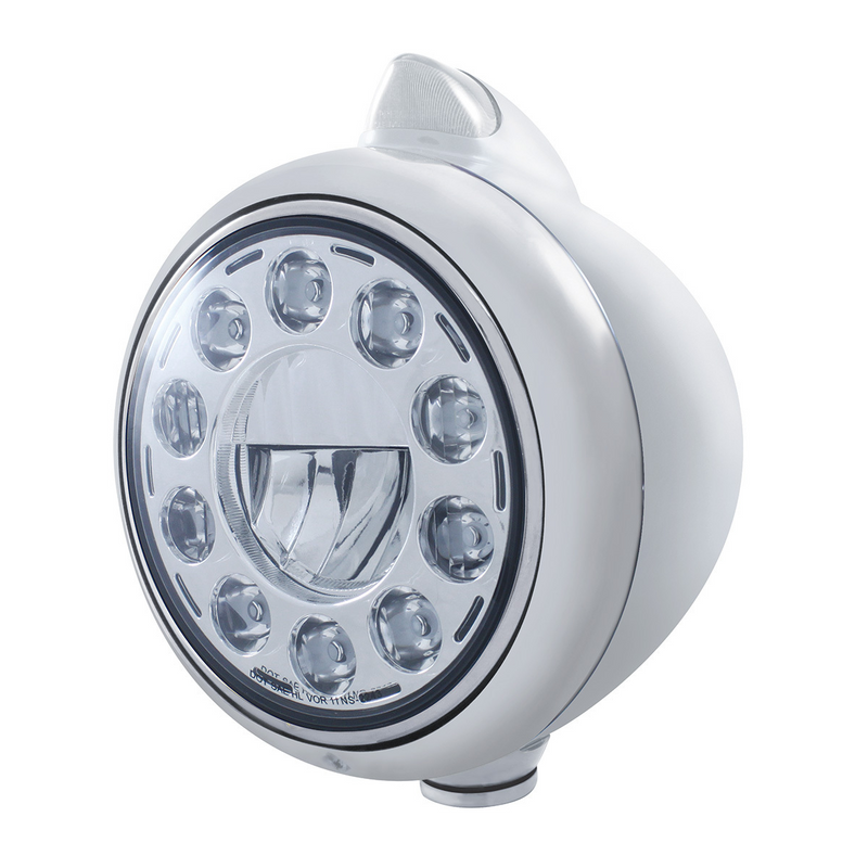 United Pacific Stainless Steel Guide 682-C Headlight 11 LED Bulb & Original Style LED Signal Clear Lens 31493