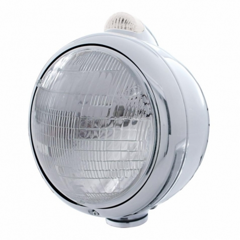 United Pacific Stainless Steel Guide 682-C Style Headlight 6014 & LED Turn Signal Clear Lens 31524