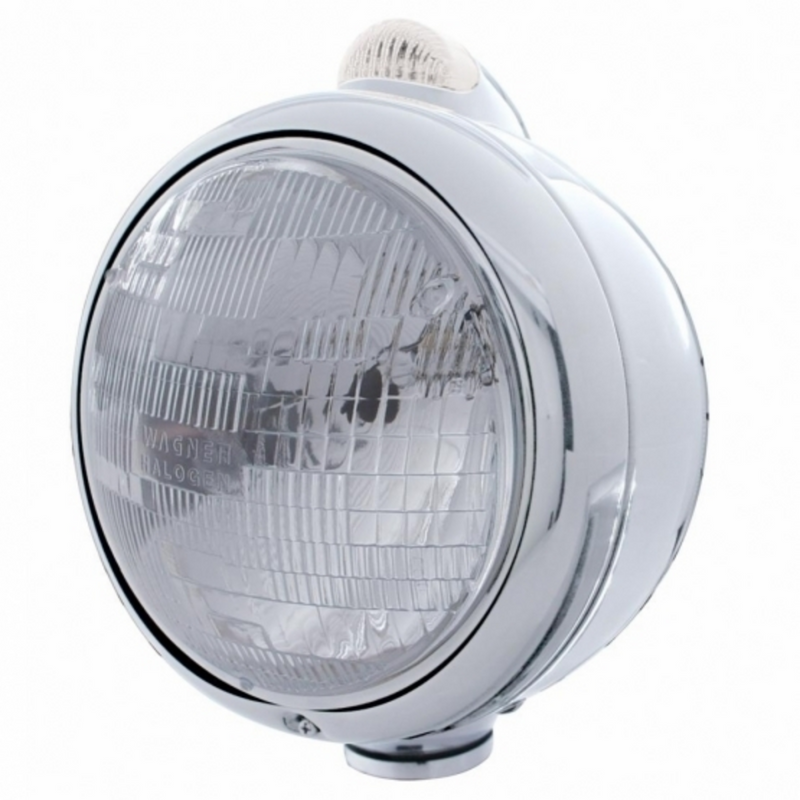 United Pacific Stainless Steel Guide 682-C Style Headlight H6024 & LED Turn Signal Clear Lens 31527